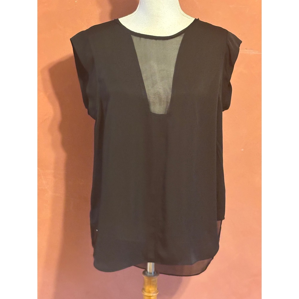 Rebecca Taylor Black Silk Sheer Yoke Top 12, minimalist, quiet luxury